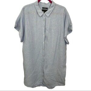 TAHARI size 1X linen striped t shirt button down dress